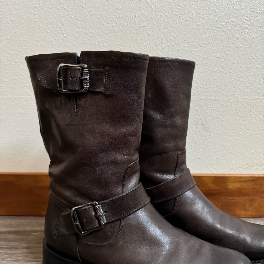 Frye Brown Ankle Boots with Buckle Detail - Picture 3 of 9